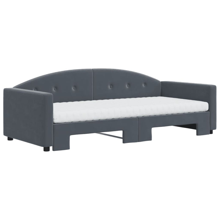 daybed med udtræk og madras 90x190 cm velour mørkegrå