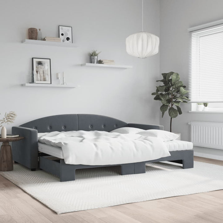 daybed med udtræk og madras 90x190 cm velour mørkegrå