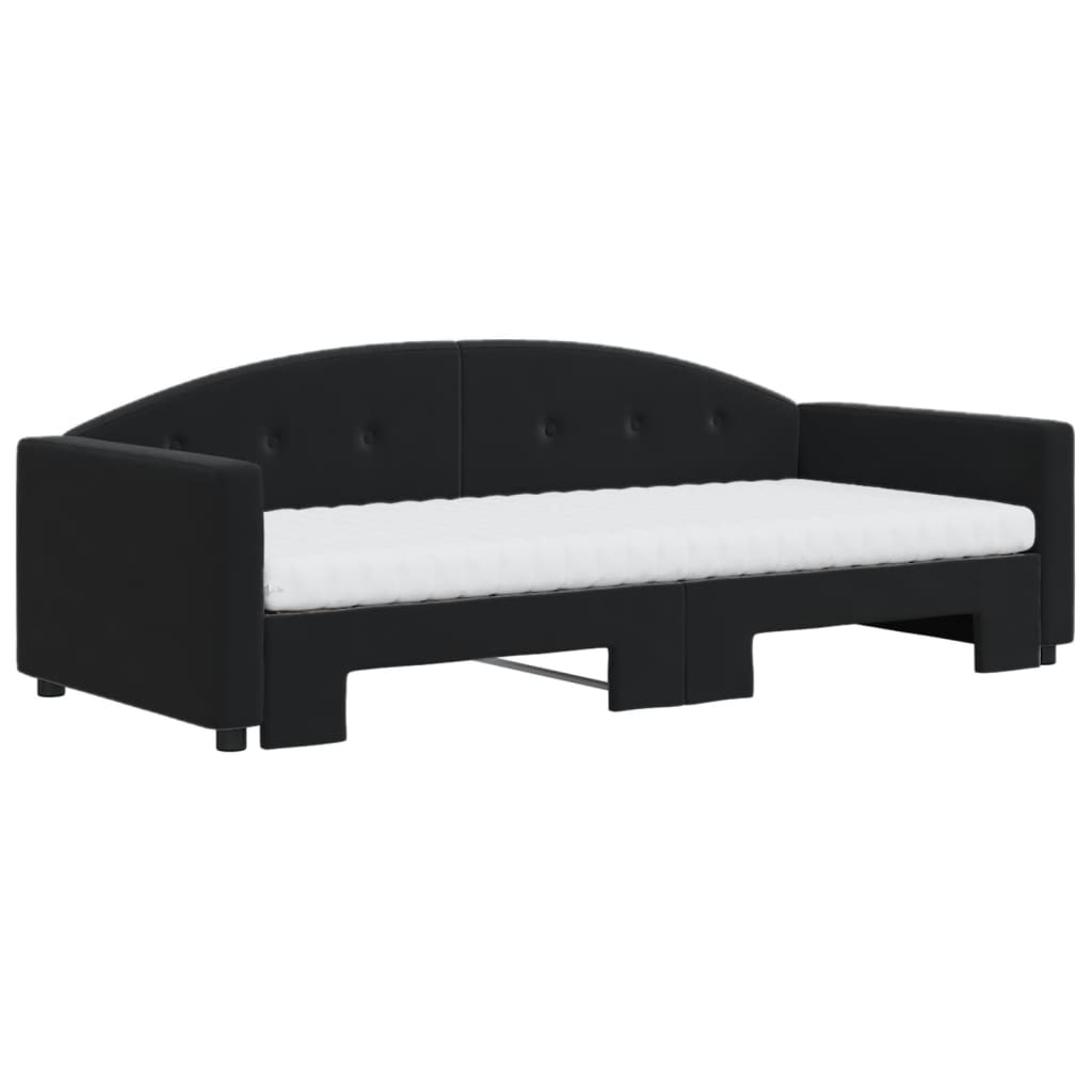 daybed med udtræk og madras 90x190 cm velour sort