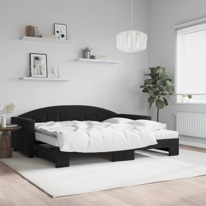 daybed med udtræk og madras 90x190 cm velour sort
