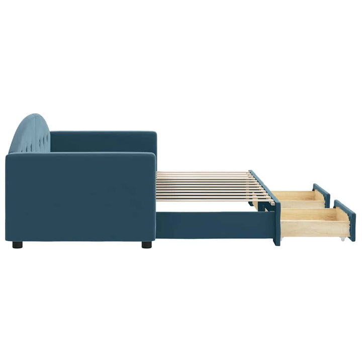 daybed med udtræk og skuffer 80x200 cm stof blå