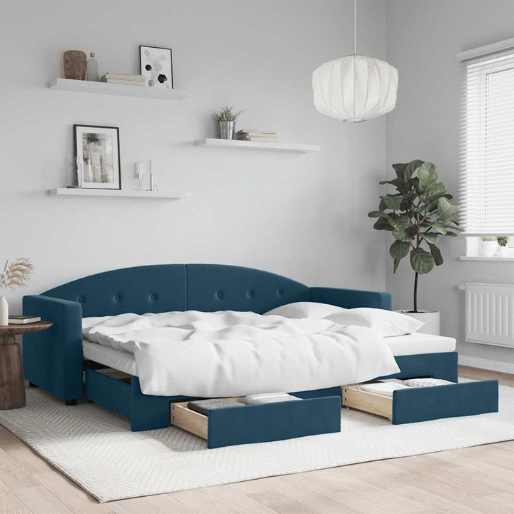 daybed med udtræk og skuffer 80x200 cm stof blå