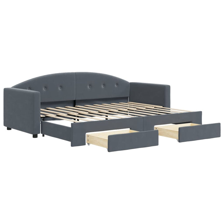 daybed med udtræk og skuffer 80x200 cm velour mørkegrå