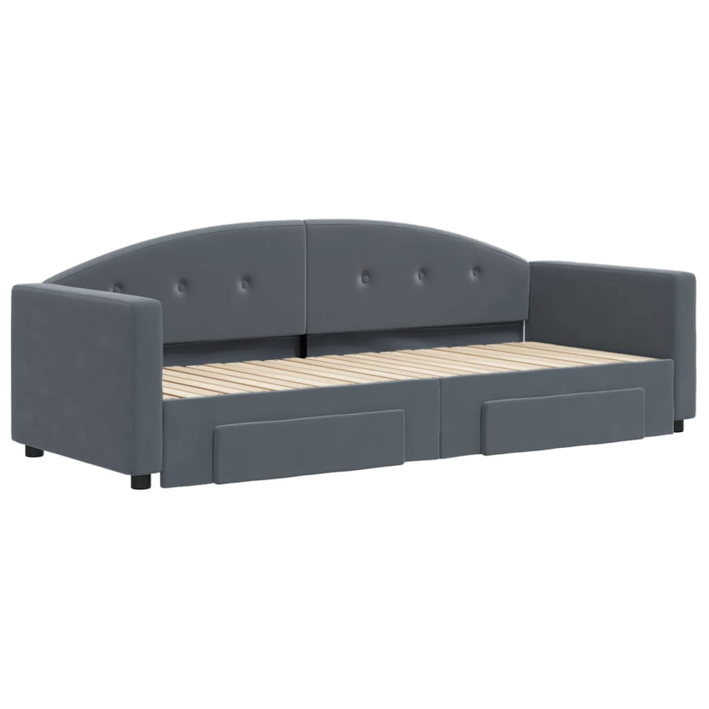 daybed med udtræk og skuffer 80x200 cm velour mørkegrå