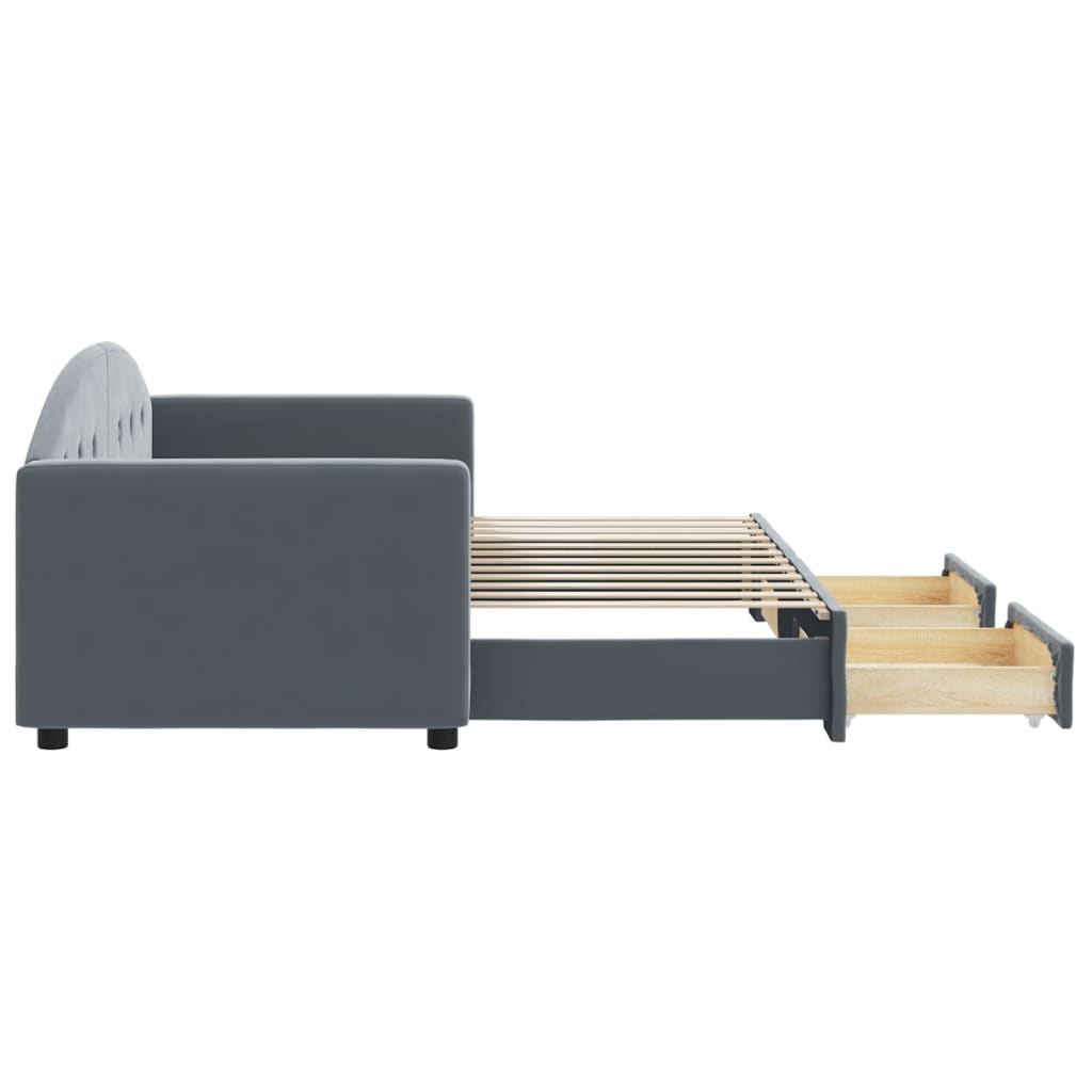 daybed med udtræk og skuffer 80x200 cm velour mørkegrå