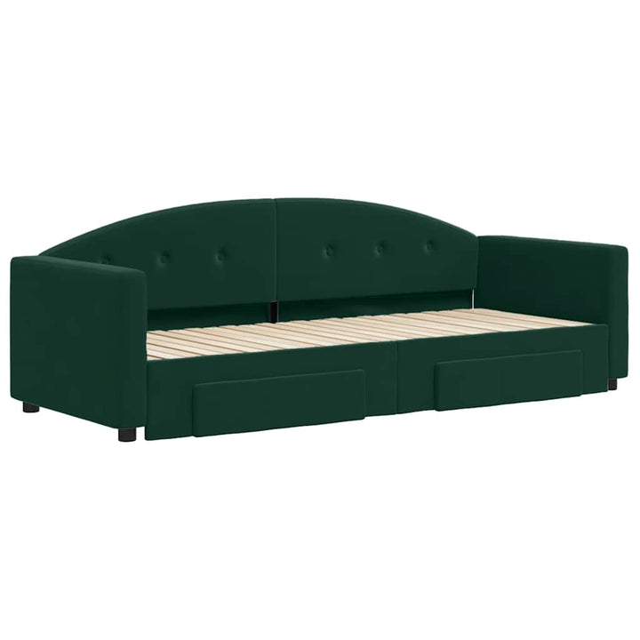 daybed med udtræk og skuffer 80x200 cm velour mørkegrøn