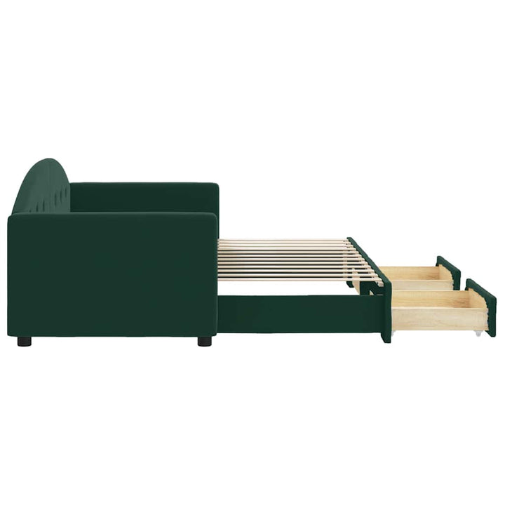 daybed med udtræk og skuffer 80x200 cm velour mørkegrøn