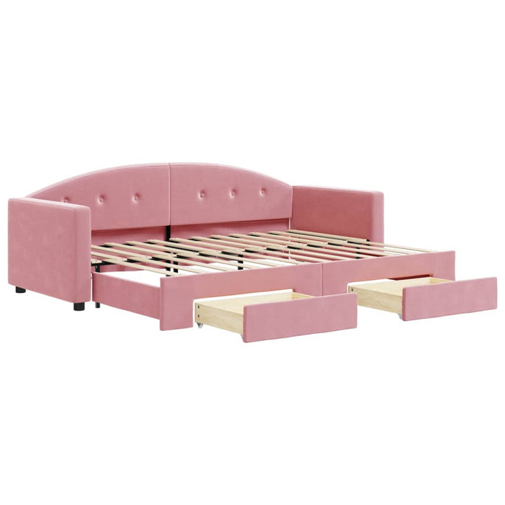 daybed med udtræk og skuffer 80x200 cm velour lyserød