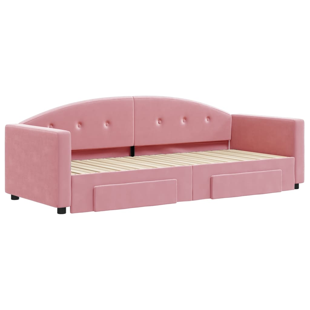 daybed med udtræk og skuffer 80x200 cm velour lyserød