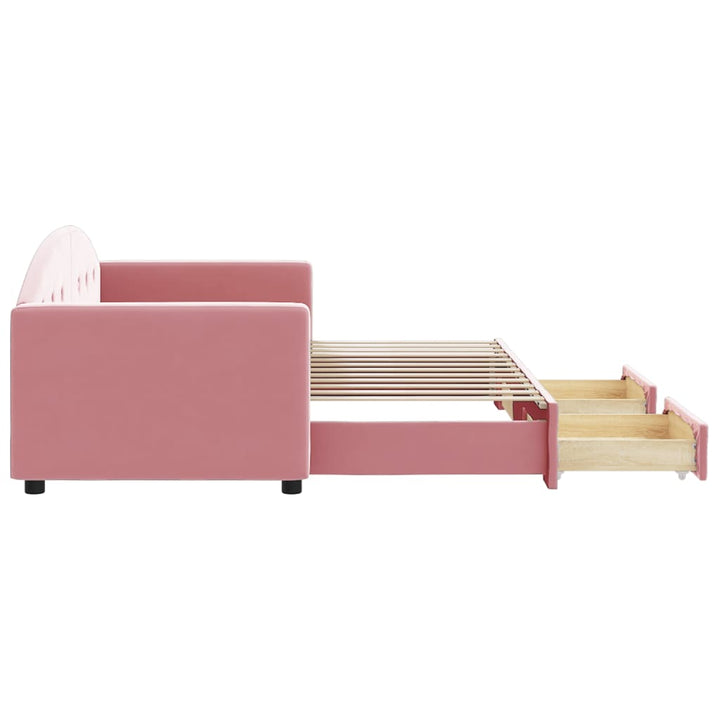 daybed med udtræk og skuffer 80x200 cm velour lyserød