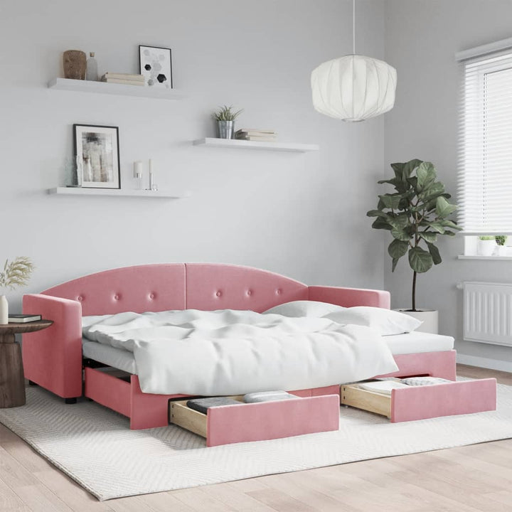 daybed med udtræk og skuffer 80x200 cm velour lyserød