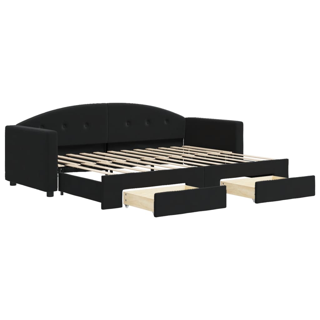 daybed med udtræk og skuffer 80x200 cm velour sort