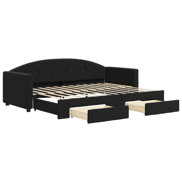 daybed med udtræk og skuffer 80x200 cm velour sort