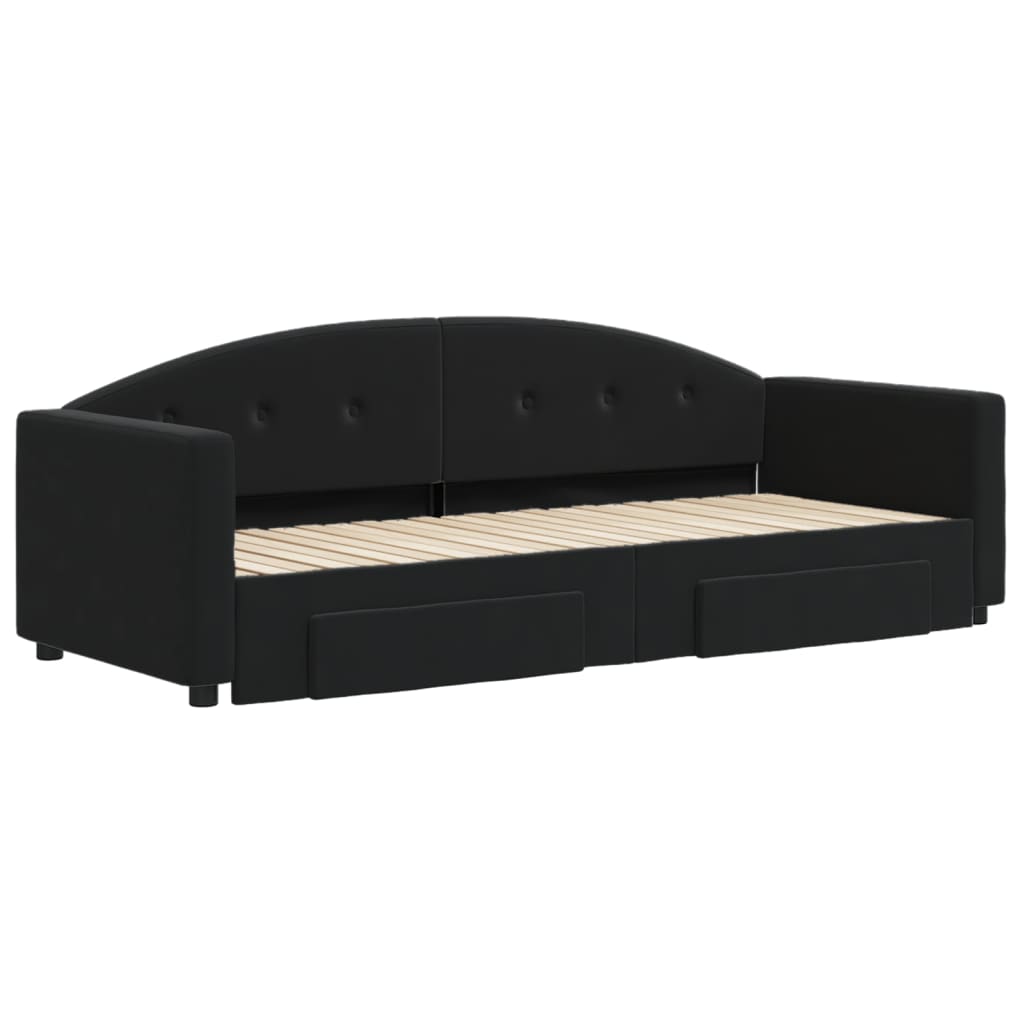 daybed med udtræk og skuffer 80x200 cm velour sort