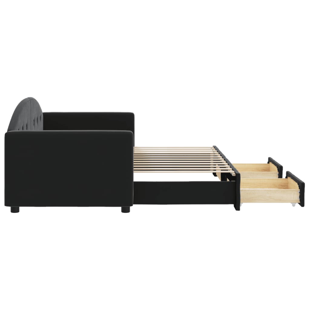 daybed med udtræk og skuffer 80x200 cm velour sort