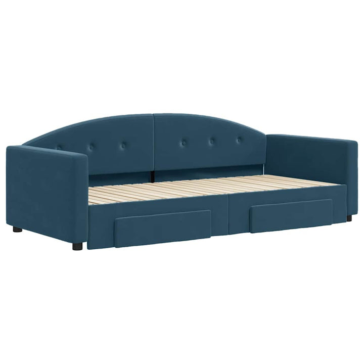 daybed med udtræk og skuffer 90x200 cm velour blå