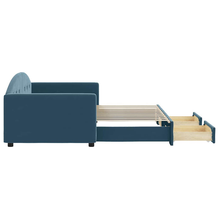 daybed med udtræk og skuffer 90x200 cm velour blå