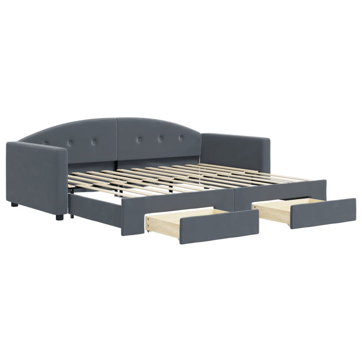 daybed med udtræk og skuffer 90x200 cm velour mørkegrå