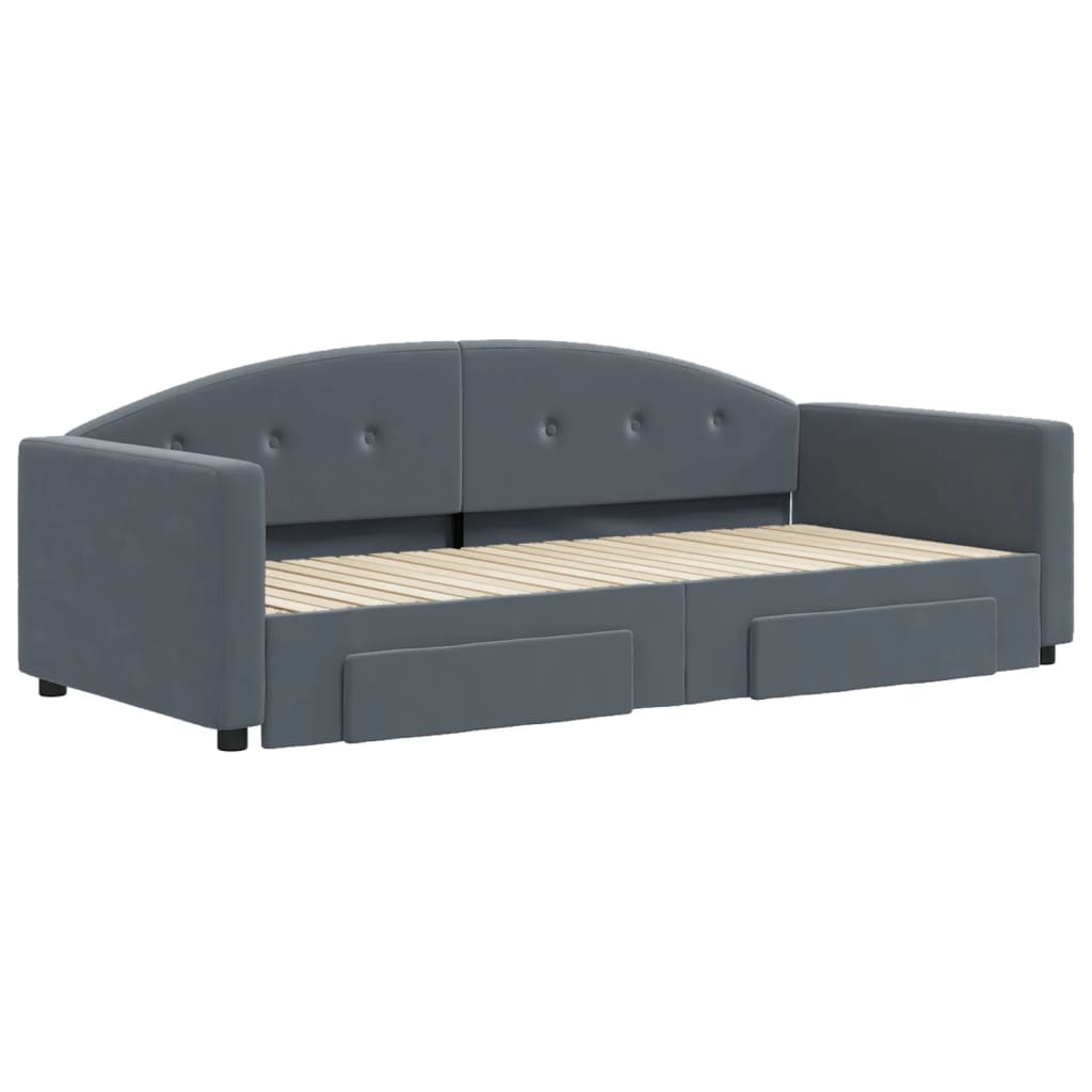 daybed med udtræk og skuffer 90x200 cm velour mørkegrå