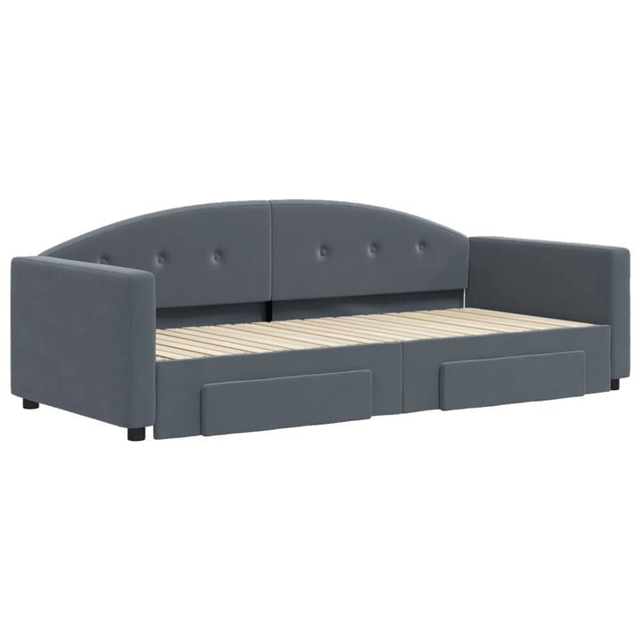 daybed med udtræk og skuffer 90x200 cm velour mørkegrå