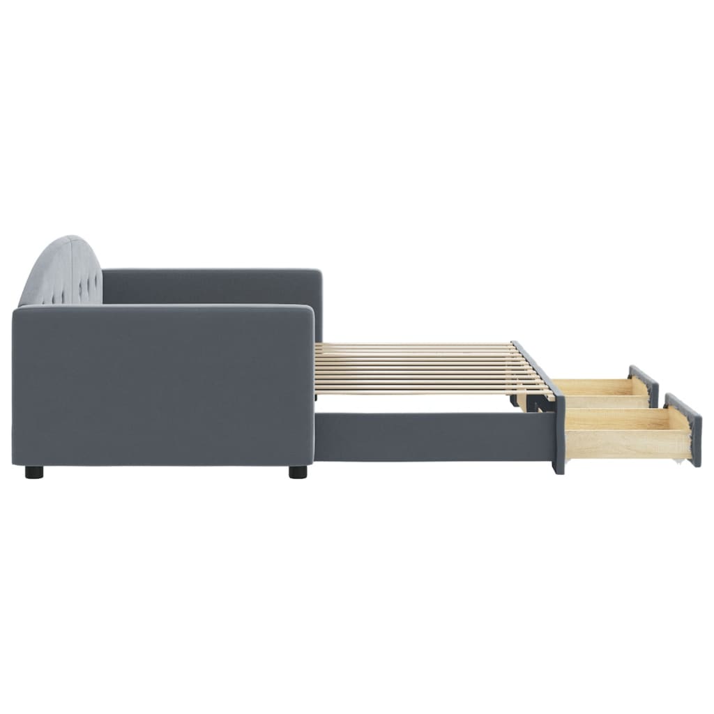 daybed med udtræk og skuffer 90x200 cm velour mørkegrå