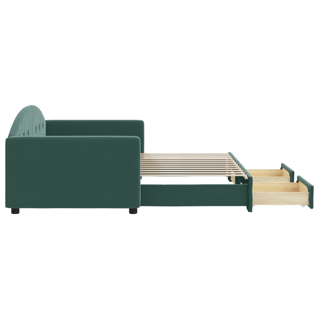 daybed med udtræk og skuffer 90x200 cm velour mørkegrøn