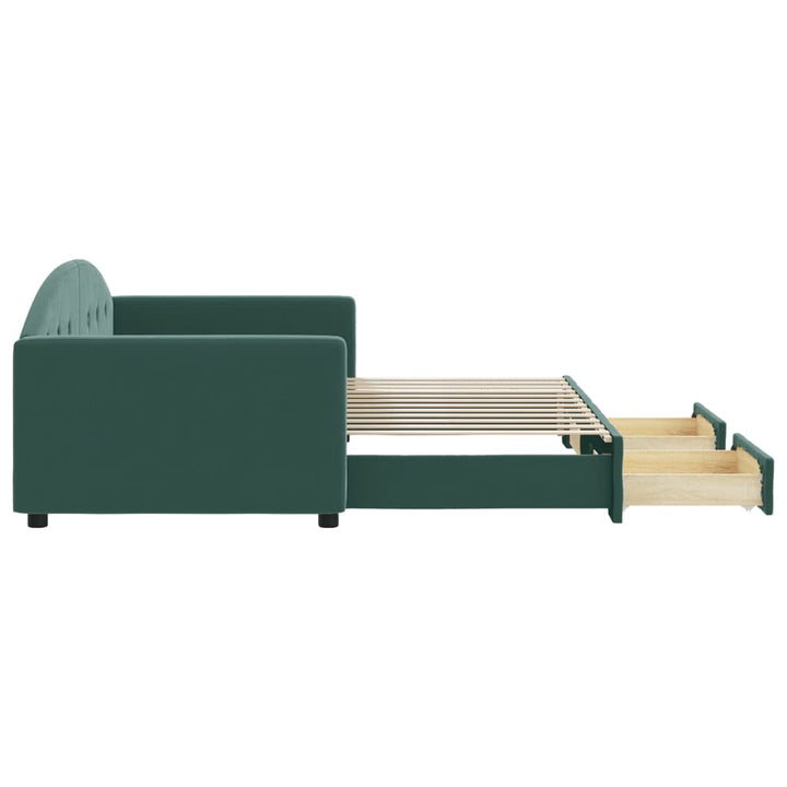 daybed med udtræk og skuffer 90x200 cm velour mørkegrøn