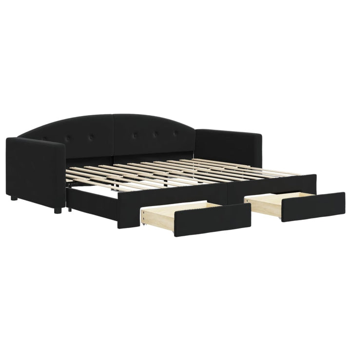 daybed med udtræk og skuffer 90x200 cm velour sort