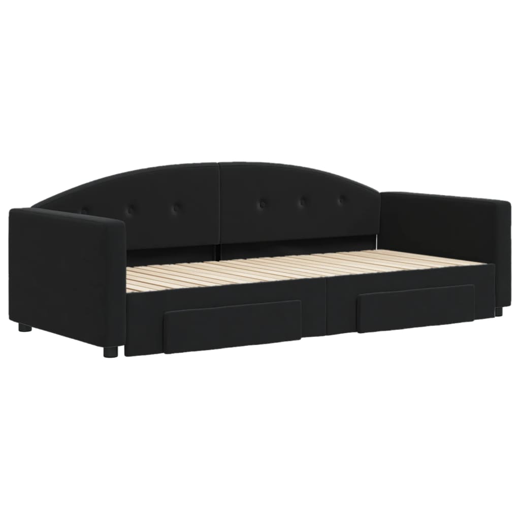daybed med udtræk og skuffer 90x200 cm velour sort
