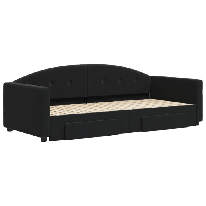 daybed med udtræk og skuffer 90x200 cm velour sort