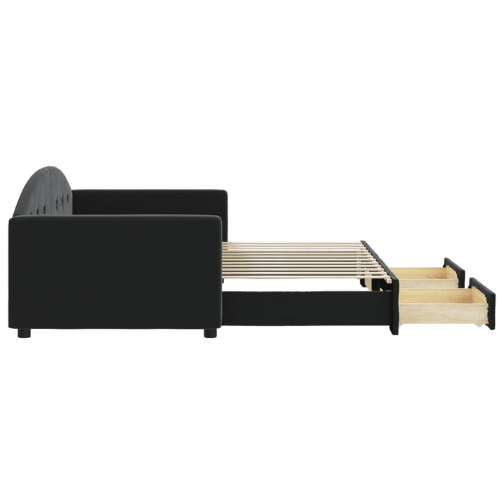 daybed med udtræk og skuffer 90x200 cm velour sort