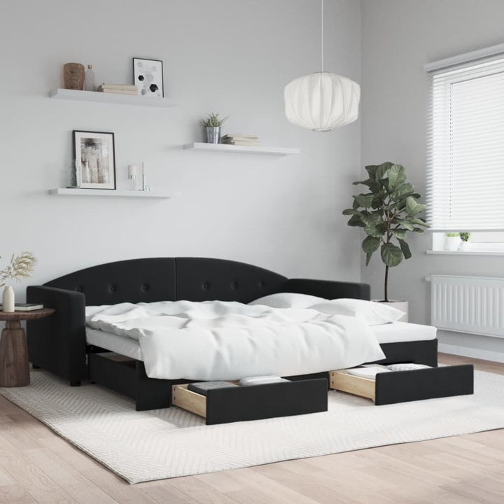 daybed med udtræk og skuffer 90x200 cm velour sort
