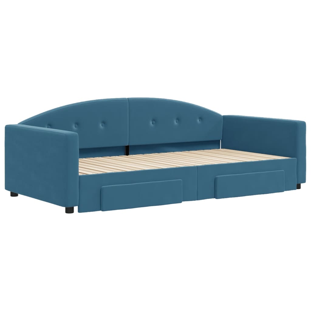 daybed med udtræk og skuffer 100x200 cm velour blå