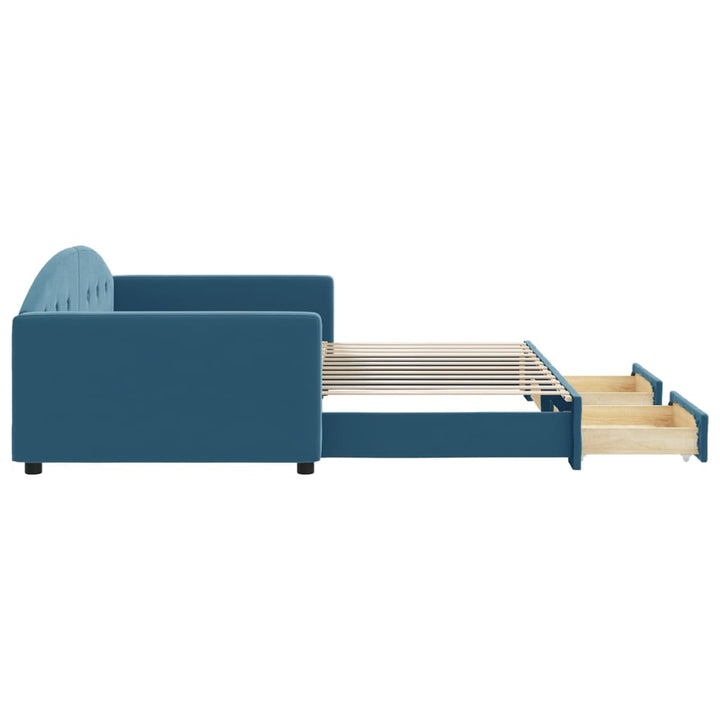 daybed med udtræk og skuffer 100x200 cm velour blå