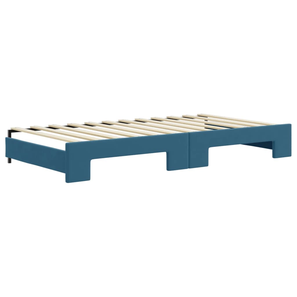 daybed med udtræk og skuffer 100x200 cm velour blå