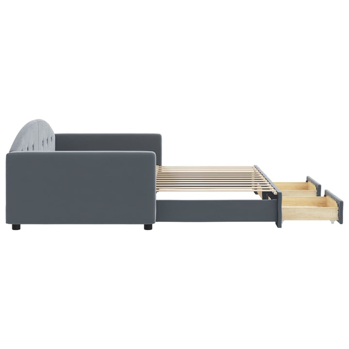 daybed med udtræk og skuffer 100x200 cm velour mørkegrå