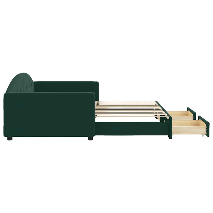 daybed med udtræk og skuffer 100x200 cm velour mørkegrøn