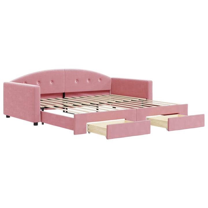 daybed med udtræk og skuffer 100x200 cm velour lyserød