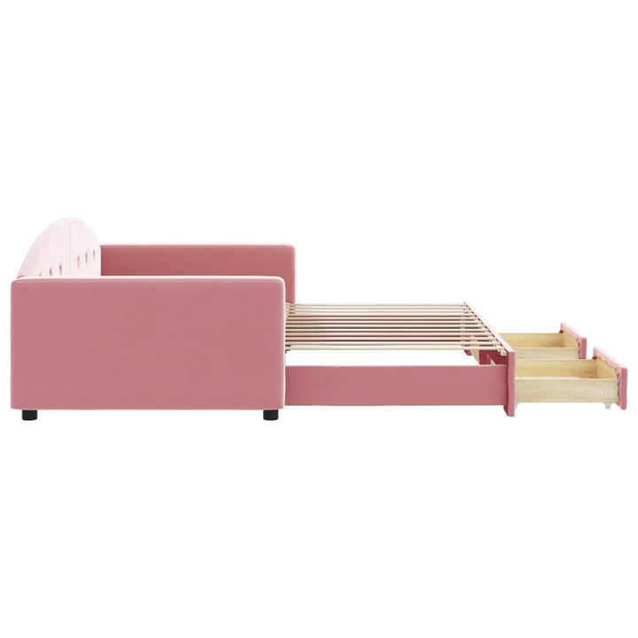 daybed med udtræk og skuffer 100x200 cm velour lyserød