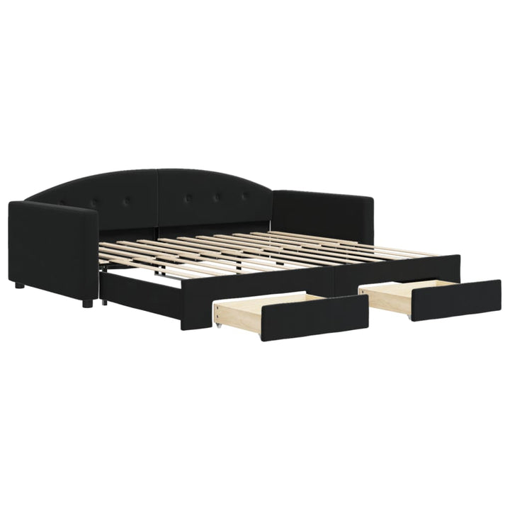 daybed med udtræk og skuffer 100x200 cm velour sort