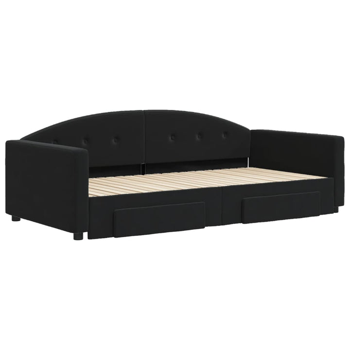 daybed med udtræk og skuffer 100x200 cm velour sort