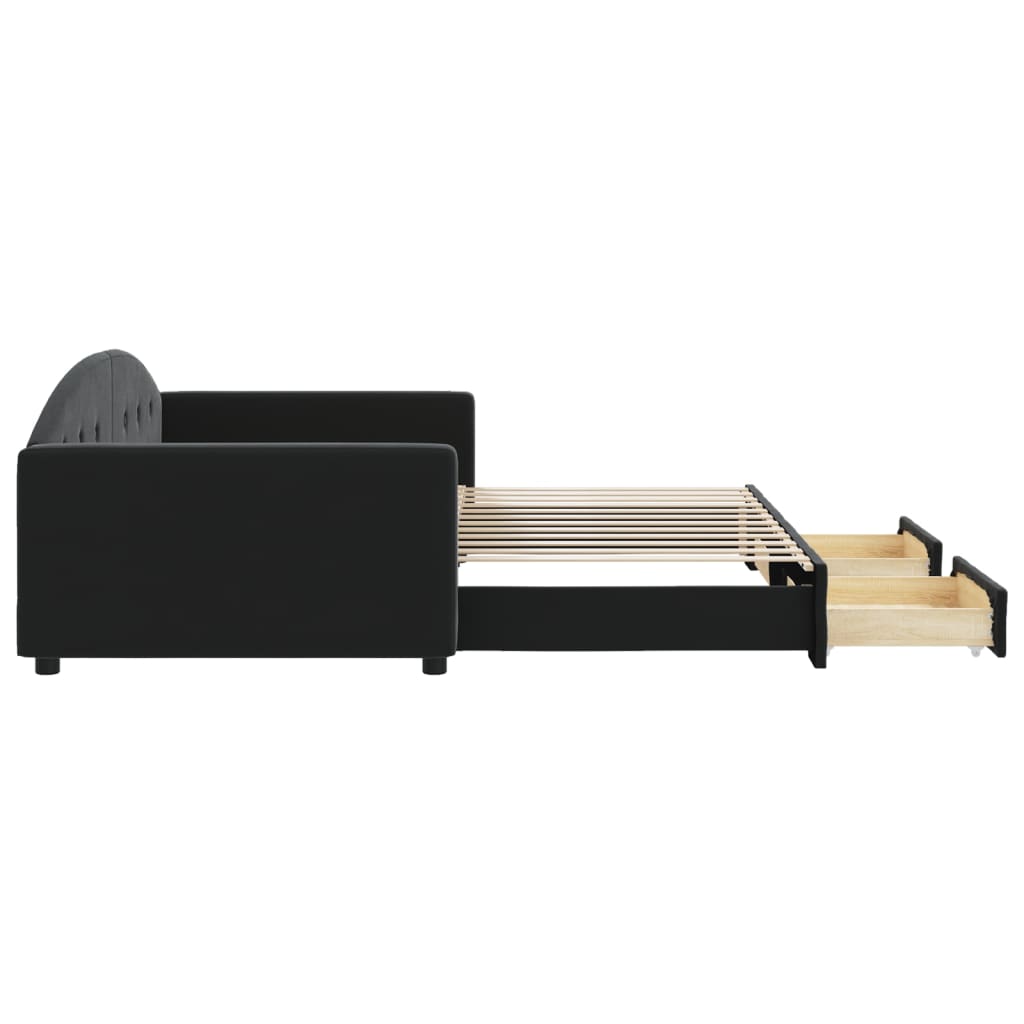 daybed med udtræk og skuffer 100x200 cm velour sort