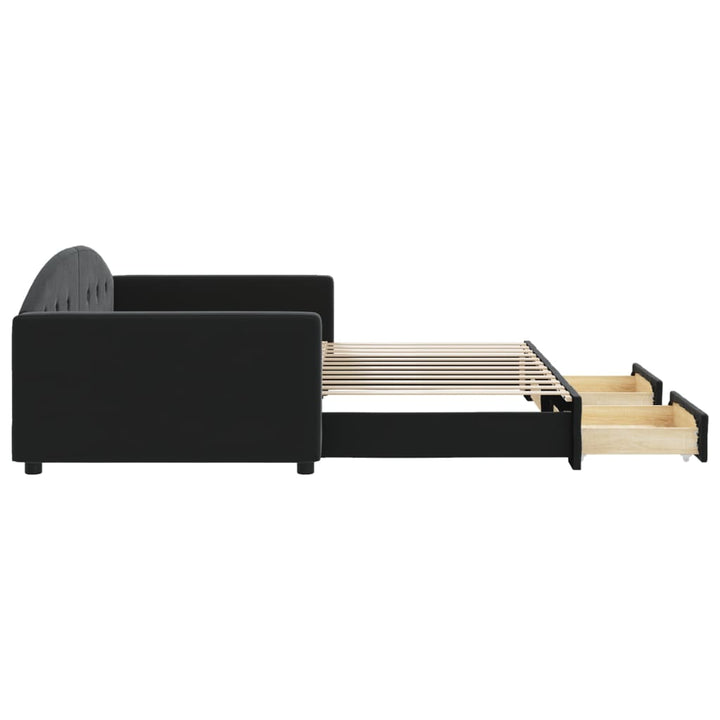 daybed med udtræk og skuffer 100x200 cm velour sort