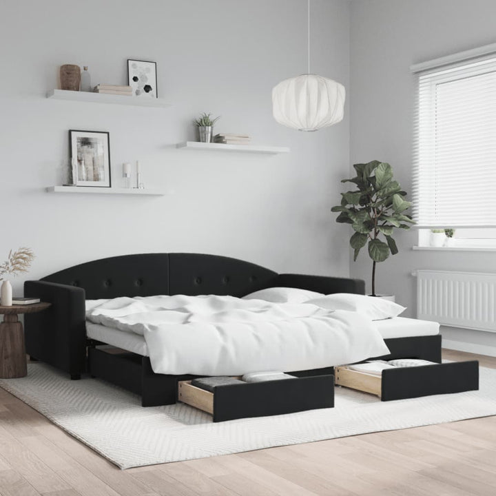 daybed med udtræk og skuffer 100x200 cm velour sort