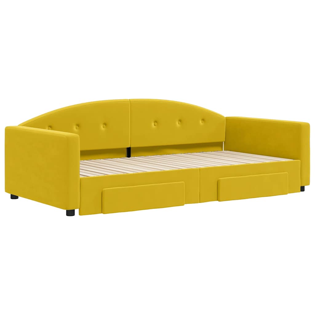 daybed med udtræk og skuffer 100x200 cm velour gul