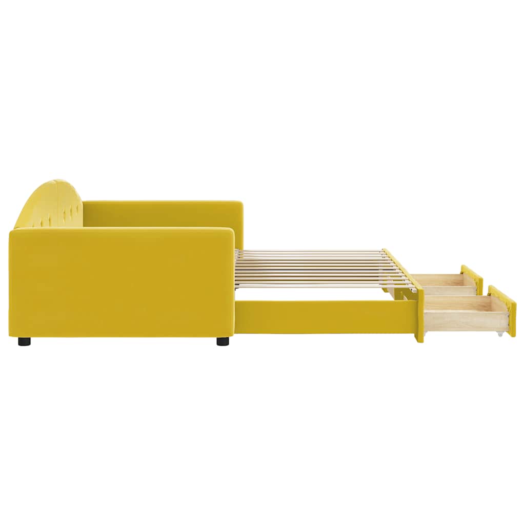 daybed med udtræk og skuffer 100x200 cm velour gul