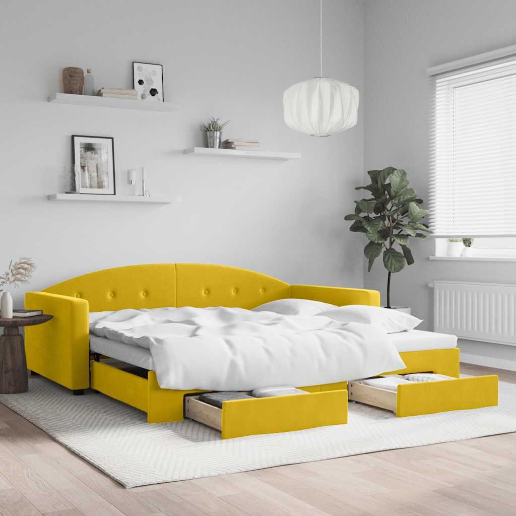 daybed med udtræk og skuffer 100x200 cm velour gul