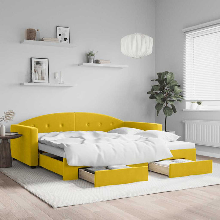 daybed med udtræk og skuffer 100x200 cm velour gul
