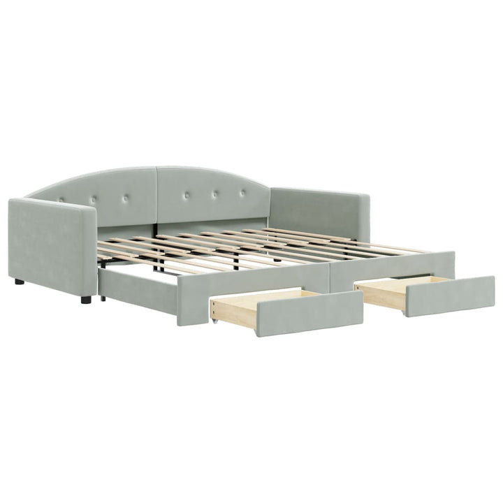 daybed med udtræk og skuffer 90x190 cm velour lysegrå