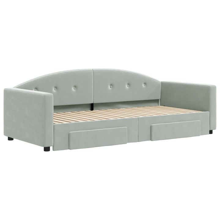 daybed med udtræk og skuffer 90x190 cm velour lysegrå